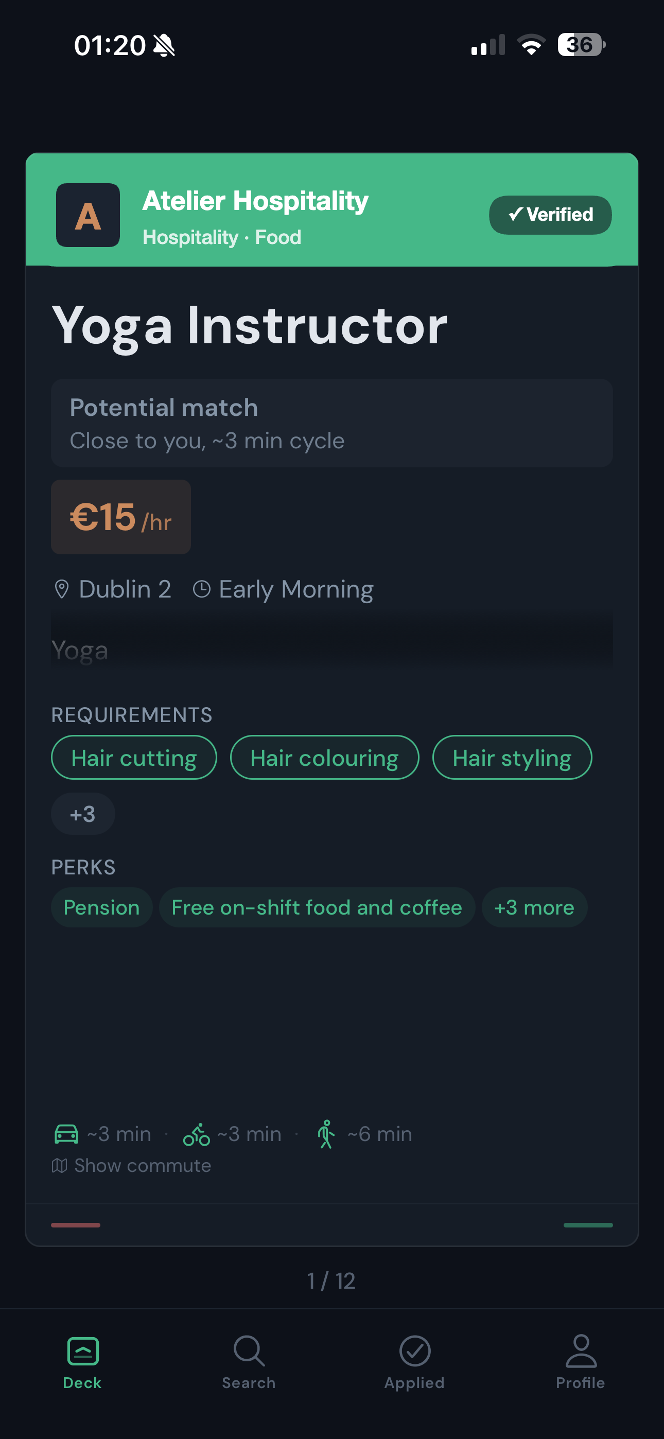 Job card, Yoga Instructor, €15/hr, Dublin 2